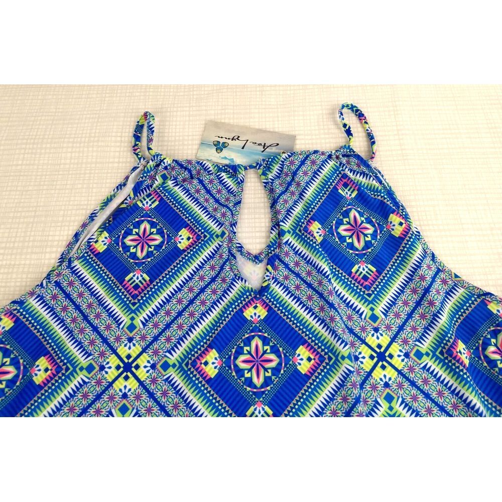 AvaLynn Halter Top String Tie Geometric Blue Pink Sz S Travel Beach Coastal‎ NWT - Picture 9 of 16
